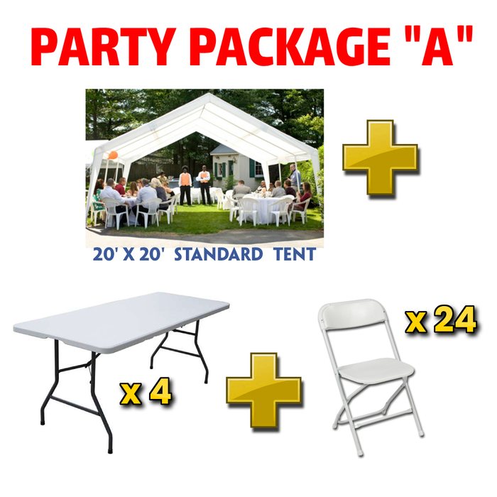 20'x20' Tent + 4 Tables + 24 Chairs rental