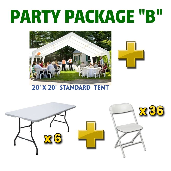 20'x20' Tent + 6 Tables + 36 Chairs rental