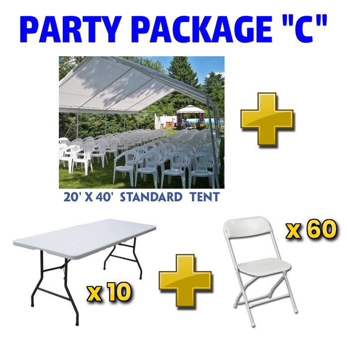 20'x40' Tent + 10 Tables + 60 Chairs rental
